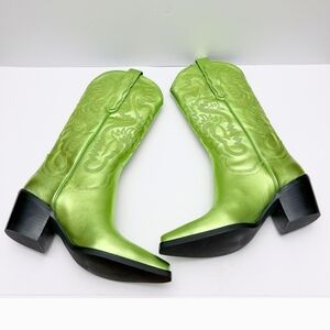 Jeffrey Campbell Dagget Cowboy Western Boot Metallic Green Leather Size 10